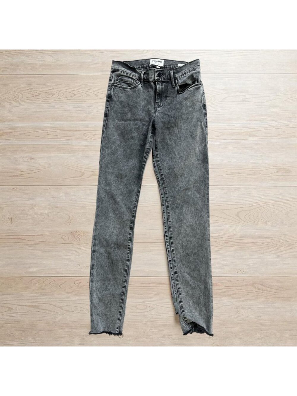 FRAME Black Gray Wash Le Skinny de Jeanne Frayed Ankle  Jeans Size 27